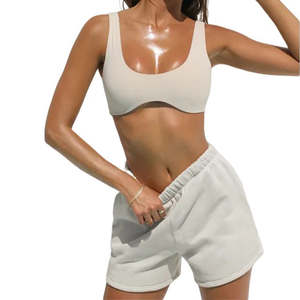 Haute qualité décontracté femme survêtement polaire français éponge coton sweat Shorts femmes ensemble en gros blanc Logo personnalisé sweat Shorts - Product Image 4