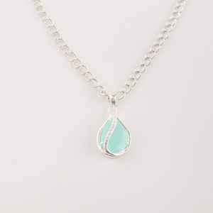 Aqua Chalcedony 925 Sterling Silver 14K Gold Plated Pear Pendant IGI Certified Unique Design Handmade Gemstone <b>Necklace</b> Elegant - Product Image 3
