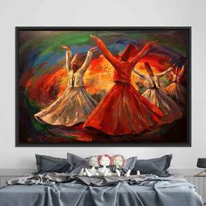 ภาพพิมพ์บนผ้าใบลายเดอร์วิชหมุนวนอันงดงาม - ของตกแต่งผนังสไตล์อิสลาม,1P:กรอบสีดำ - Product Image 1