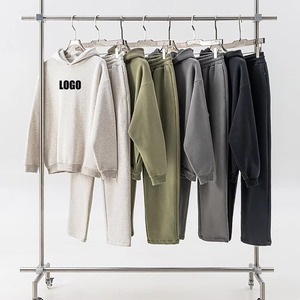 2024 Otoño Invierno conjunto de dos piezas para hombre LOGO personalizado 345G pesado suelto Casual polar grueso suéter pantalones de chándal transpirable sólido - Product Image 2