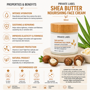 Crema Viso al Burro di Karité 50ml con Etichetta Privata OEM |   Crema Idratante Profonda per Pelle Secca |   Collagene Aloe Vera |   Spagna UE - Product Image 3