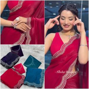 ส่าหรีผ้าไหมแท้ปักลายส่าหรีจากอินเดียพร้อมดีไซน์เนอร์เสื้อเบลาส์สำหรับสตรีชาติพันธุ์สวมใส่พร้อมสำหรับงานแต่งงาน - Product Image 2