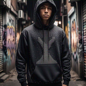 Fabricants sweats à capuche pour hommes Pull en strass 100% coton Impression surdimensionnée Sweats à capuche personnalisés pour hommes Sweats à capuche lourds pour hommes - Product Image 2