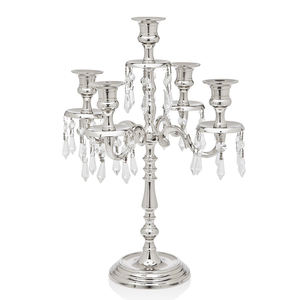 Candélabre enduit de poudre blanche en métal aluminium de meilleure qualité avec guirlandes de cristal suspendues bougeoir de table de mariage - Product Image 6