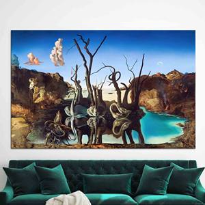 Impresión en Lienzo de Cisnes de Dali Reflejando Elefantes: Decoración Surrealista para el Hogar, LIENZO ENVELOPEADO - Product Image 1