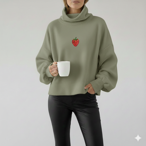 Modern Women Oversized Mockneck Casual Fleece Sweatshirt Relaxed Winter Pullover Streetwear <b>Top</b> Front Logo for Everyday Style - Product Image 1