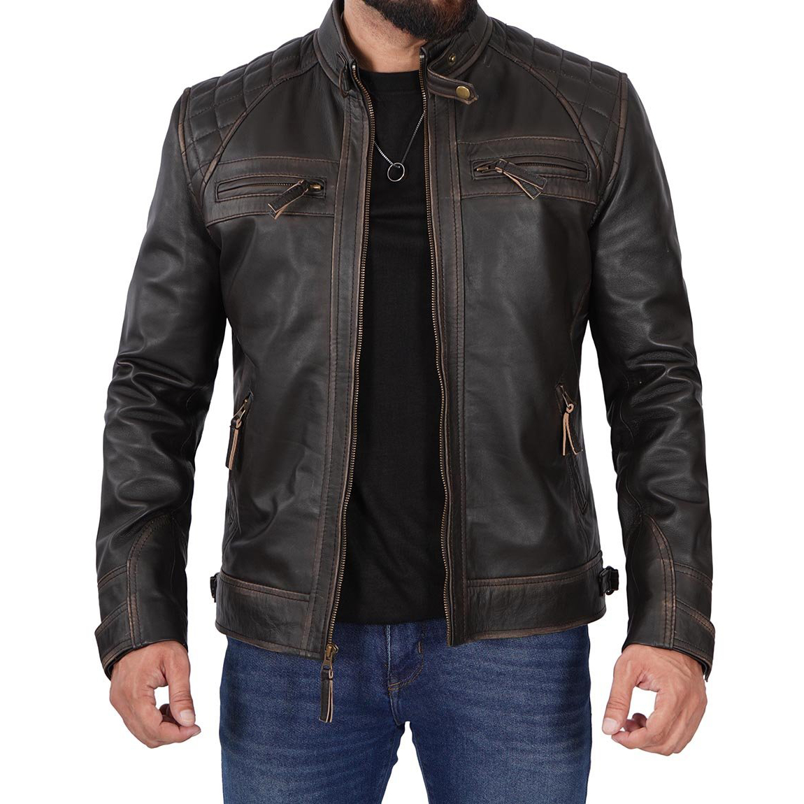 Leather Jacket Outfit Cazadora Cafe Hombre Chaqueta Para Hombre