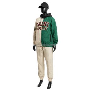 Ensemble coupe-vent pour femmes en nylon avec un design à panneaux séparés vert beige doux et broderie logo personnalisé, coupe-vent grande taille - Product Image 4