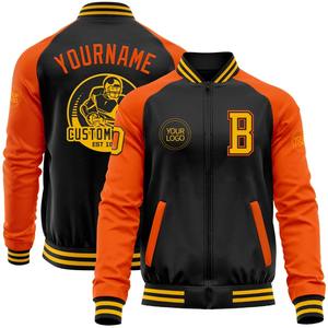 Bomber personnalisé noir or-Orange Varsity Letterman veste à glissière deux tons coupe-vent Streetwear veste universitaire vintage pour hommes - Product Image 1