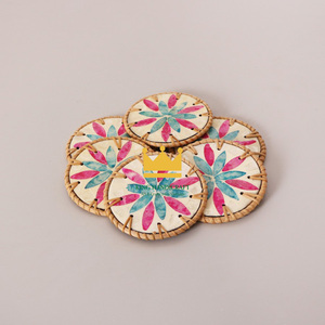 Almohadilla de aislamiento tejida a mano personalizada, Mantel Individual, decoración de cocina, empalme de ratán Natural, carcasa colorida, alfombrilla para taza de té y café de resina - Product Image 1