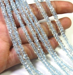 Aigue-marine bleue naturelle Rondelle Cut Micro Faceted Top Grade Pleochroïc Fracture Filled Beads 3.5-4mm Loose Gemstones 12 "Strand - Product Image 2