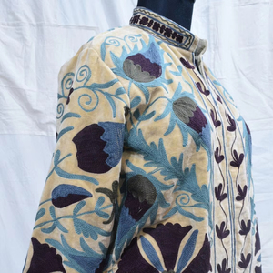 Veste en toile brodée de fleurs Suzani pour femmes, best-seller, vêtements d'hiver et d'automne, rembourrage en coton, décoration boutonnée, produit fini - Product Image 1
