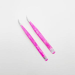 Pince à épiler en acier inoxydable de couleur rose pour extensions de cils 45 degrés Diamond Heart Grip durable - Product Image 6