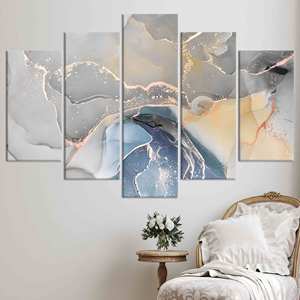 Sérénité abstraite : œuvre d'art sur toile imprimée dans des tons bleus doux, ensemble de 5 toiles Mx - Product Image 1