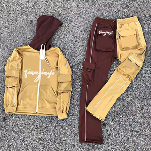 Chándal con Capucha Rojo Gris Tianjiaji, Manga Larga con Cremallera, Estilo Deportivo, Transpirable, de Poliéster, para Adultos, Ropa de Otoño - Product Image 4