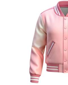 Veste universitaire rose et blanche, veste bomber de baseball pour homme, deux tons, softshell, streetwear, logo personnalisé, OEM, vente en gros - Product Image 4