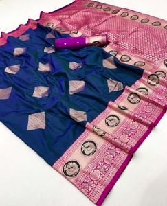 ชุดส่าหรีผ้าไหม Banarasi ดีไซน์เนอร์ที่สวยงามพร้อมด้วยเสื้อไหมนุ่มสวยงามสำหรับงานแต่งงานและงานปาร์ตี้ - Product Image 2