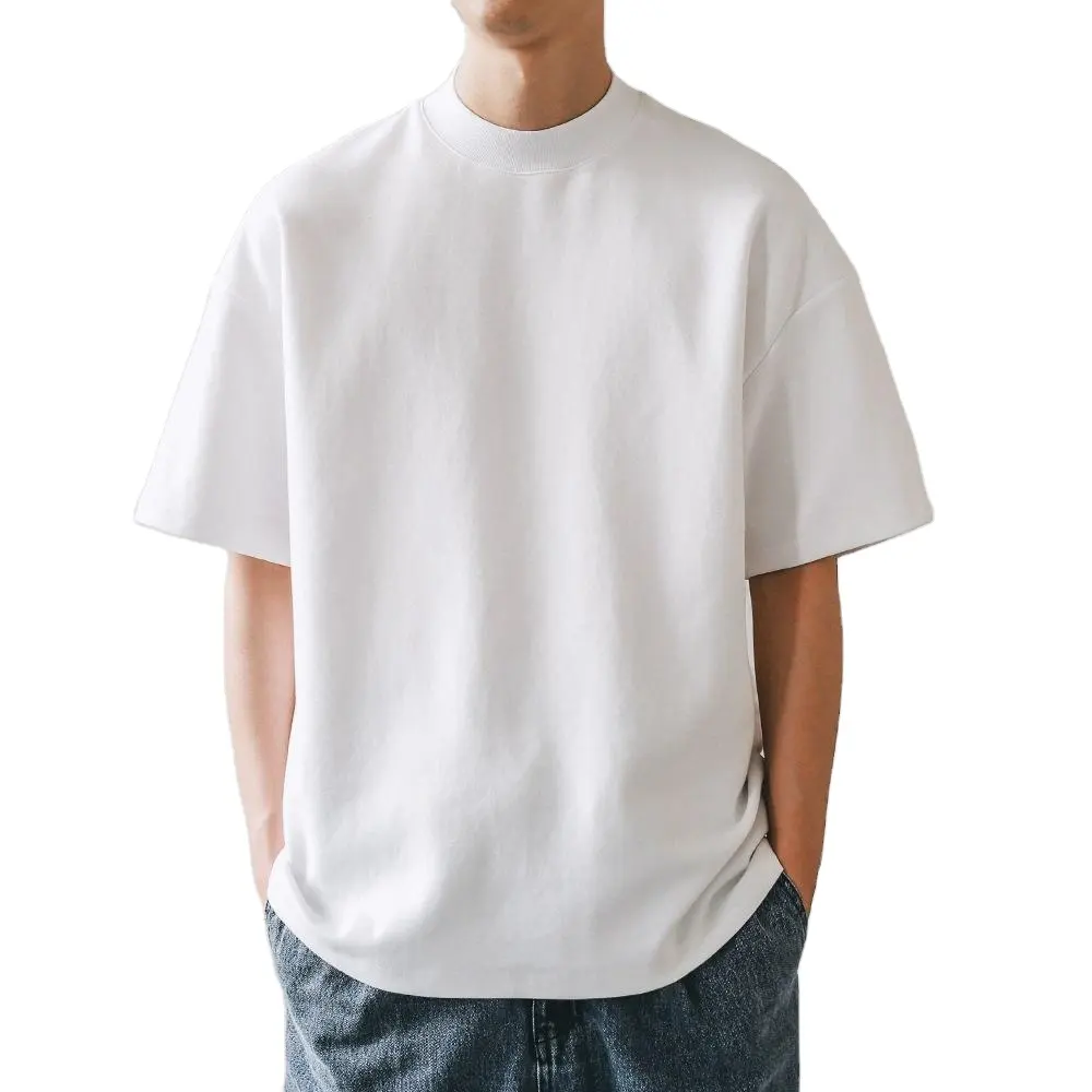 Küçük boyun erkek rahat t-shirt nervürlü boyun ağır % 100% pamuk moda sokak artı boyutu erkek t-shirt