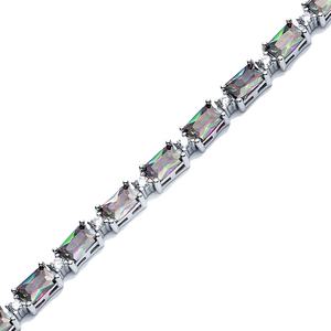 Mystic Topaz CZ Stone <b>Baguette</b> Design Tennis <b>Bracelet</b> 925 Silver Fine Jewelry Handcrafted Turkish Wholesale - Product Image 3