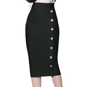 Falda Midi de talla grande para mujer con botones cubiertos a la moda Falda Midi de Talla Grande para mujer - Product Image 1