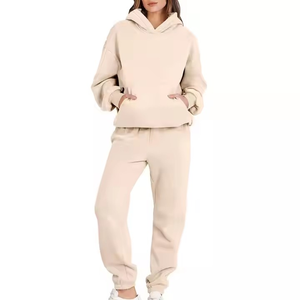 OEM chándal pulóver con capucha y pantalón de chándal para mujer sudadera Jogger conjunto 100% algodón polar 2 piezas conjunto 450 GSM chándal - Product Image 6