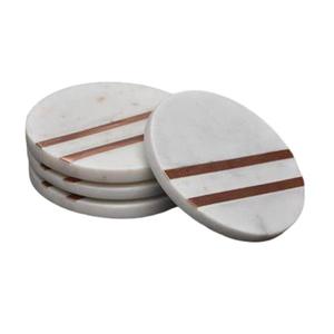 Ensemble de 4 sous-verres en marbre pour la cuisine Ensemble de sous-verres fantaisie avec marbre blanc et ustensiles de cuisine finis couleur or - Product Image 1