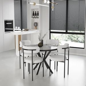 Ensemble de table à manger moderne VALENCIA avec 4 chaises, plateau en aggloméré et verre trempé, pieds en métal - Best Seller, première qualité pour salle à manger - Product Image 1