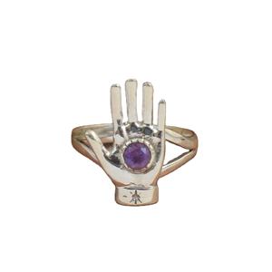 Wholesale 925 Sterling Silver Hamsa Hand <b>Ring</b> Hot Selling Purple <b>Amethyst</b> Diamond Round-Cut Stone Jewelry for Women for Weddings - Product Image 1