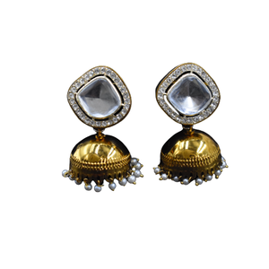 New Arrival 2023 Trendy Design Brass Material Jewelry Golden Antique Kundan <b>Stud</b> Jhumka <b>Earring</b> for <b>Girls</b> and Women - Product Image 1
