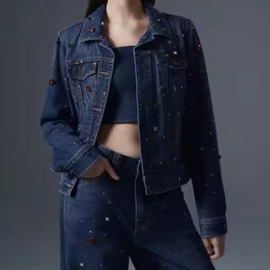 Ensemble denim bleu jacquard imprimé et ensembles de jeans pour femme Mode événement prêt deux pièces OEM ODM conception personnalisée + Logo + matériel - Product Image 3