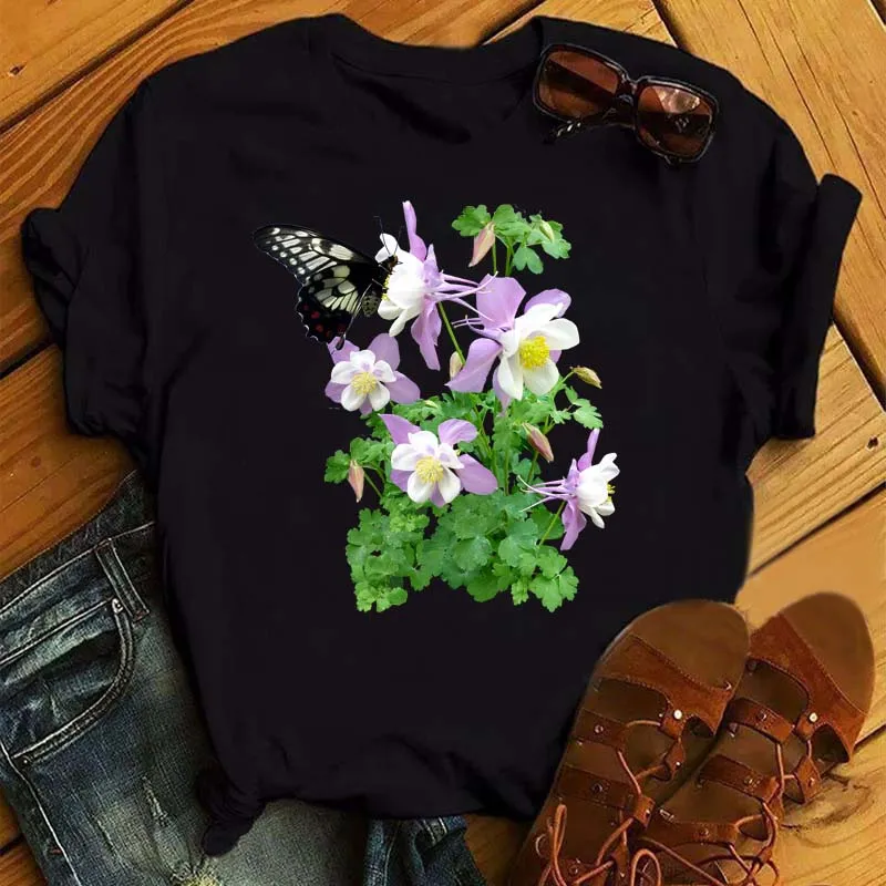 floral butterfly printed high quality comfortable women t shirts