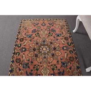 Vintage Rug, Accent 3.7x5.4 ft Turkish Rug, <b>Red</b> Animal Print <b>Wool</b> Rug - Product Image 4