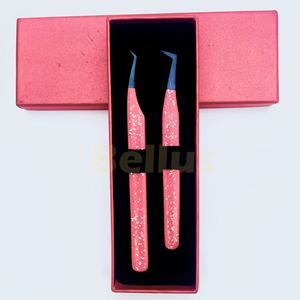 Pincettes d'extension de cils en acier inoxydable avec revêtement en gel Pointes en fibre polie anticorrosive Prise en main durable pour tous les types de pointes - Product Image 1