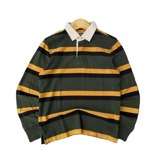 Chemise de rugby pour homme en coton premium, jersey lourd GSM, vert olive, panneau rayé moutarde, logo personnalisé brodé, polos de rugby pour homme - Product Image 1