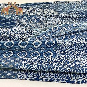 High Quality Cotton <b>King</b> <b>Size</b> Kantha Bedcover Hand Block Print Patchwork Indigo <b>Quilt</b> Coverlet for Home Use - Product Image 4