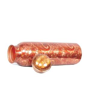 Contemporary Red Designer Printed Copper Alloy Water <b>Bottle</b> 3X3X10 Inch <b>1</b> Liter Capacity for Yoga Gym & Health Care - Product Image 1