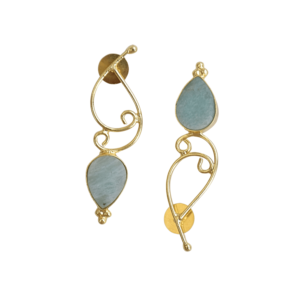 Boucles d'oreilles en laiton de qualité supérieure plaquées or avec cristaux de guérison authentiques, texture en laiton mat, style avant-gardiste, prêtes à être expédiées - Product Image 2