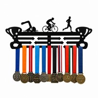 Support mural pour médailles de triathlon, présentoir de médailles en métal découpé au laser avec design de nageur, cycliste, coureur, cadeau pour les triathlètes