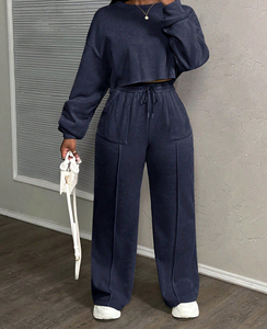 Logo personnalisé femmes Sweat-shirt à manches longues Jogger Survêtement fermeture éclair Crop Hoodie costume femmes deux pièces ensemble de vêtements de sport - Product Image 2