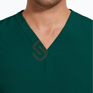 Conjuntos de Uniformes Médicos de Talla Grande con Bolsillos, Transpirables, de Algodón y Elastano Verde, Elegantes, con Cuello en V, Media Manga, de Alta Calidad para Hospital - Product Image 3