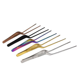 Chef professionnel Lot de 3 pinces à épiler en argent poli Fait à la main en acier inoxydable Placage droit et incurvé de 20.5cm - Product Image 3