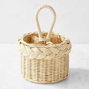 Vente flash Porte-ustensiles en rotin Panier en osier fait à la main Organisateur de couverts Naturel pour la cuisine Table à manger Rangement - Product Image 1