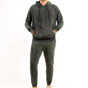 Survêtement lavé à l'acide pour hommes tenue 2 pièces personnalisée nouveauté vestes imprimées pantalon grande taille hiver hommes acide - Product Image 1
