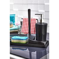Ensemble de brosses douces Ata Home Armona, distributeur de savon liquide en plastique pour comptoir de cuisine et salle de bain, porte-éponge, ensemble de chiffons, blanc et noir