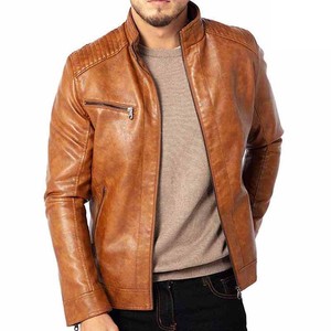 แจ็คเก็ตหนังผู้ชายขายดีสำหรับฤดูหนาว สไตล์คาเฟ่เรเซอร์ ย้อนยุค สำหรับขี่มอเตอร์ไซค์ หนังแท้ กันลม ระบายอากาศได้ดี - Product Image 6