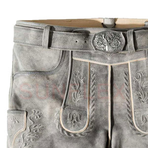 Fabrication au Pakistan, Lederhosen bavarois haut de gamme en daim de chèvre, coupe-vent, séchage rapide, taille mi-haute, motif uni, service OEM - Product Image 3