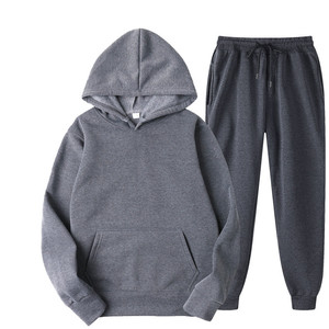 Survêtement de sport décontracté pour hommes, pull de jogging en molleton de couleur unie respirant et pantalon de survêtement, ensembles de pulls Streetwear - Product Image 2