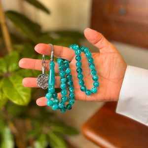 Tasbih en résine fait main, 33 perles, turquoise, chapelet de prière, pierre, chapelet musulman, Tasbih - Product Image 1