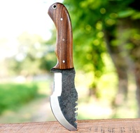 Couteau de chasse tracker à lame fixe en acier inoxydable à haute teneur en carbone, fait main, manche en bois de rose, étui en cuir fin, survie DIY