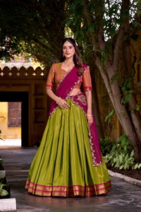 Vêtements ethniques indiens Kanchipuram soie longueur au sol broderie Lehenga Choli Zari tissage mariage Festival porter des collections femmes - Product Image 4